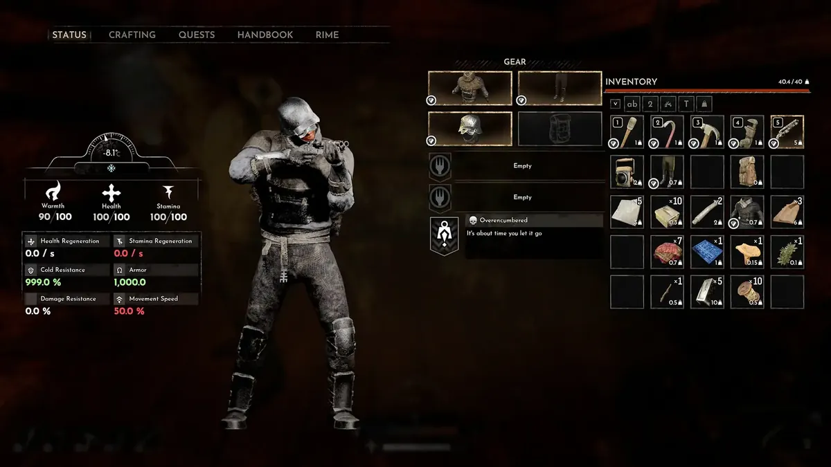 The equipment screen in Frostrail, where tools and supplies are assigned before a run